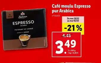 Lidl Bellarom Café moulu Espresso pur Arabica offre