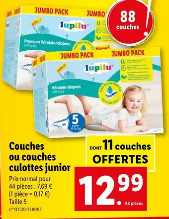 Lidl lupilu Couches ou couches culottes junior offre