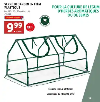 Lidl PARKSIDE SERRE DE JARDIN EN FILM PLASTIQUE offre