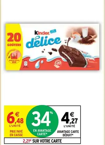 Intermarché Hyper KINDER DÉLICE CACAO ET FOURRÉ LAIT offre
