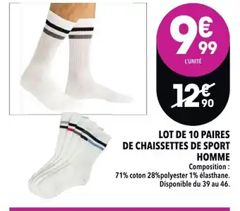 Supeco Lot de 10 Paires de Chaissettes de Sport Homme offre