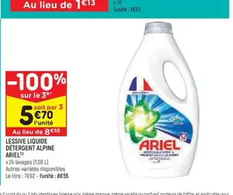LESSIVE LIQUIDE DÉTERGENT ALPINE ARIEL