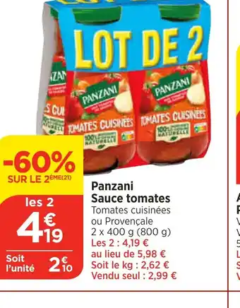 Bi1 Panzani Sauce tomates offre