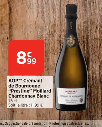 Bi1 AOP Crémant de Bourgogne "Prestige" Moillard Chardonnay Blanc 75 cl offre