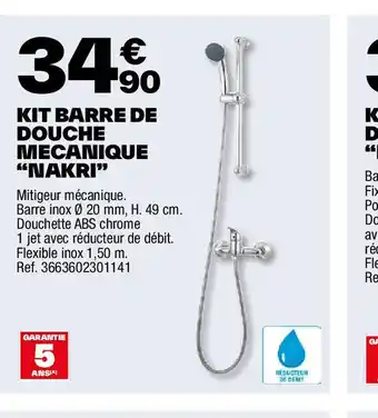 Brico Dépôt KIT BARRE DE DOUCHE MECANIQUE "NAKRI" offre