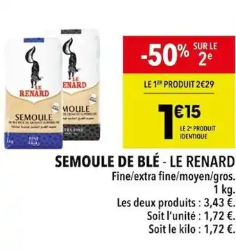 Supeco SEMOULE DE BLÉ - LE RENARD offre