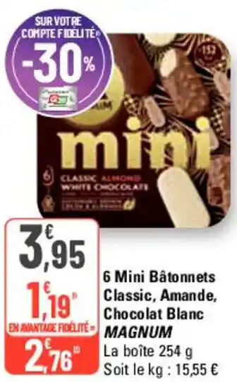 G20 6 Mini Bâtonnets Classic, Amande, Chocolat Blanc MAGNUM offre