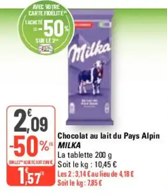 G20 Chocolat au lait du Pays Alpin MILKA offre