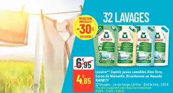 G20 Lessive** liquide peaux sensibles Aloe Vera, Savon de Marseille, Bicarbonate ou Amande RAINETT offre