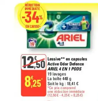 G20 Lessive** en capsules Active Odor Defence ARIEL 4 EN 1 PODS 19 lavages offre