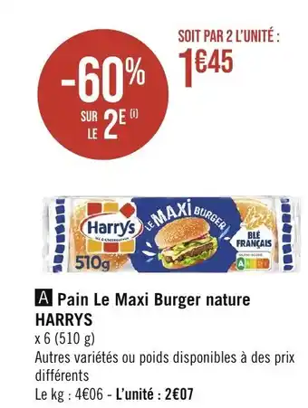 Casino Supermarchés Pain Le Maxi Burger nature HARRYS offre
