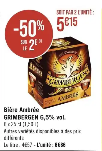 Casino Supermarchés Bière Ambrée GRIMBERGEN 6,5% vol. offre