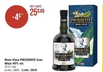 Casino Supermarchés Rhum Vieux PRESIDENTE Gran Añejo 40% vol. offre