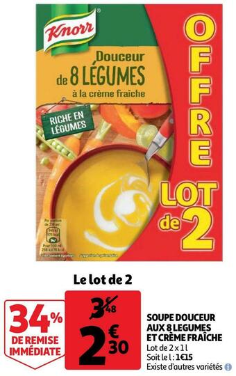 Auchan Knorr soupe douceur aux 8 legumes et crème fraîche offre