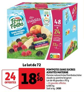 Auchan Materne pom'potes sans sucres ajoutés offre