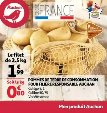 Auchan Auchan pommes de terre de consommation four filière responsable offre