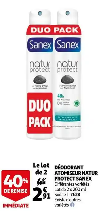 Auchan Sanex déodorant atomiseur natur protect offre