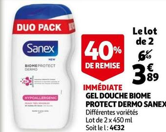 Auchan Sanex gel douche biome protect dermo offre