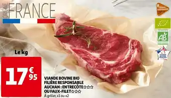 Auchan Auchan viande bovine bio filière responsable : entrecôte ou faux-filet offre