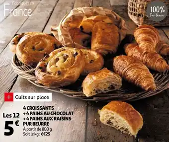 Auchan 4 croissants + 4 pains au chocolat + 4 pains aux raisins pur beurre offre
