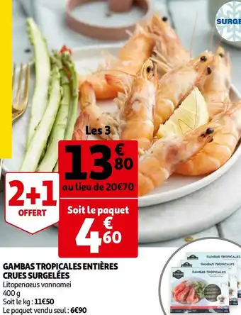 Gambas tropicales entières crues surgelées