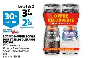 Auchan Ducros lot de 2 moulins poivre noir et sel de guérande offre