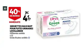 Auchan Loveandgreen serviettes maxi nuit pour fuites urinaires offre