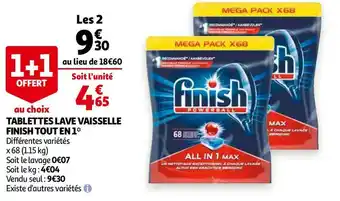 Auchan Finish tablettes lave vaisselle tout en 1* offre