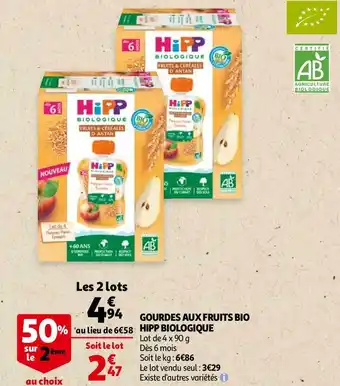 Auchan Hipp biologique gourdes aux fruits bio offre