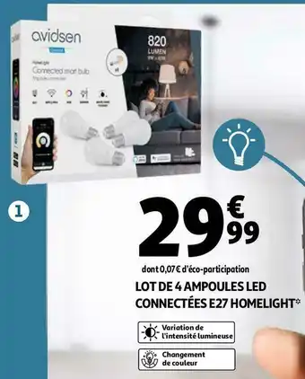 Auchan Homelight lot de 4 ampoules led connectées e27 offre