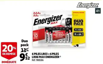 Auchan Energizer 6 piles lr03 + 6 piles lr06 max offre
