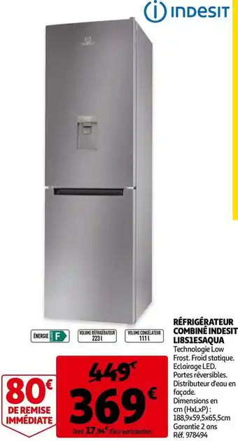 Indesit réfrigérateur combiné li8s1esaqua