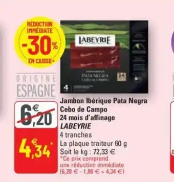 G20 Jambon Iberique Pata Negra Cebo de Campo 24 mois d'affinage offre