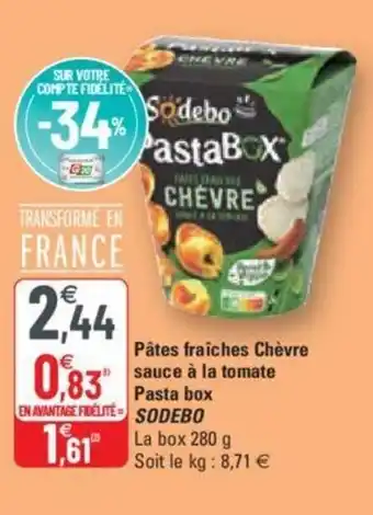 G20 Pâtes fraiches Chèvre sauce à la tomate Pasta box offre