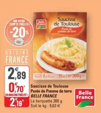 G20 Saucisse de Toulouse purée de Pomme de Terre offre