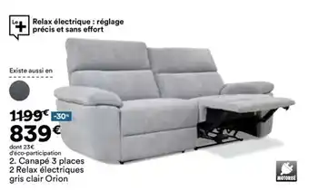 BUT Canapé 3 places 2 relax électriques gris clair orion offre