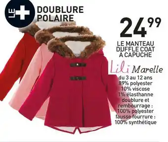Stokomani Lili marelle le manteau duffle coat à capuche offre