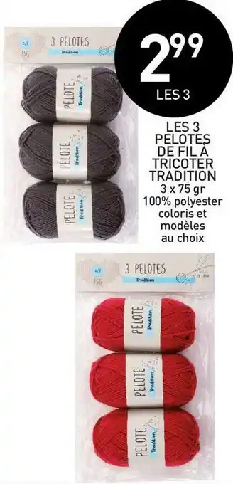 Stokomani Les 3 pelotes de fil à tricoter tradition offre