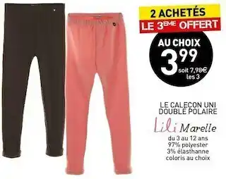 Stokomani Lili marelle le caleçon uni doublé polaire offre