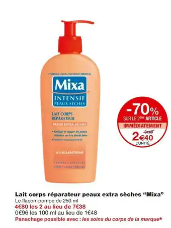 Monoprix Mixa lait corps réparateur peaux extra sèches offre