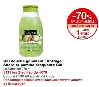 Monoprix Cottage gel douche gommant sucre et pomme croquante bio offre