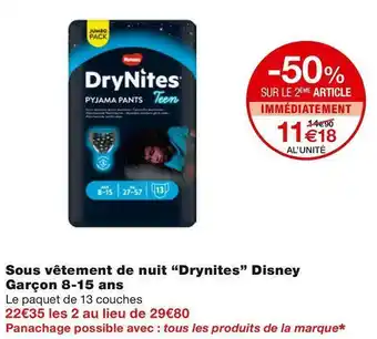 Monoprix Drynites sous vêtement de nuit disney garçon 8-15 ans offre