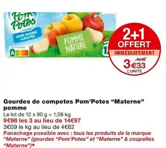 Monoprix Materne gourdes de compotes pom’potes pomme offre
