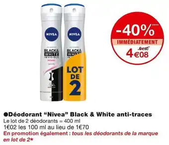Monoprix Nivea déodorant black & white anti-traces offre