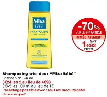Monoprix Mixa bébé shampooing très doux offre