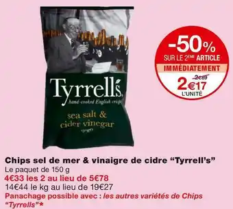 Monoprix Tyrrell’s chips sel de mer & vinaigre de cidre offre
