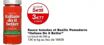 Monoprix Italians do it better sauce tomates et basilic pomodorro offre
