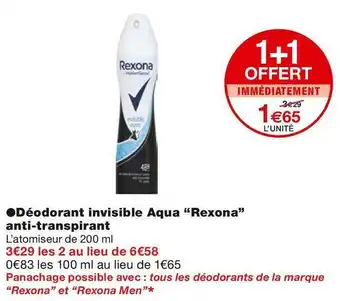 Monoprix Rexona déodorant invisible aqua anti-transpirant offre