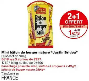 Monoprix Justin bridou mini bâton de berger nature offre