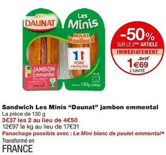Daunat sandwich les minis jambon emmental